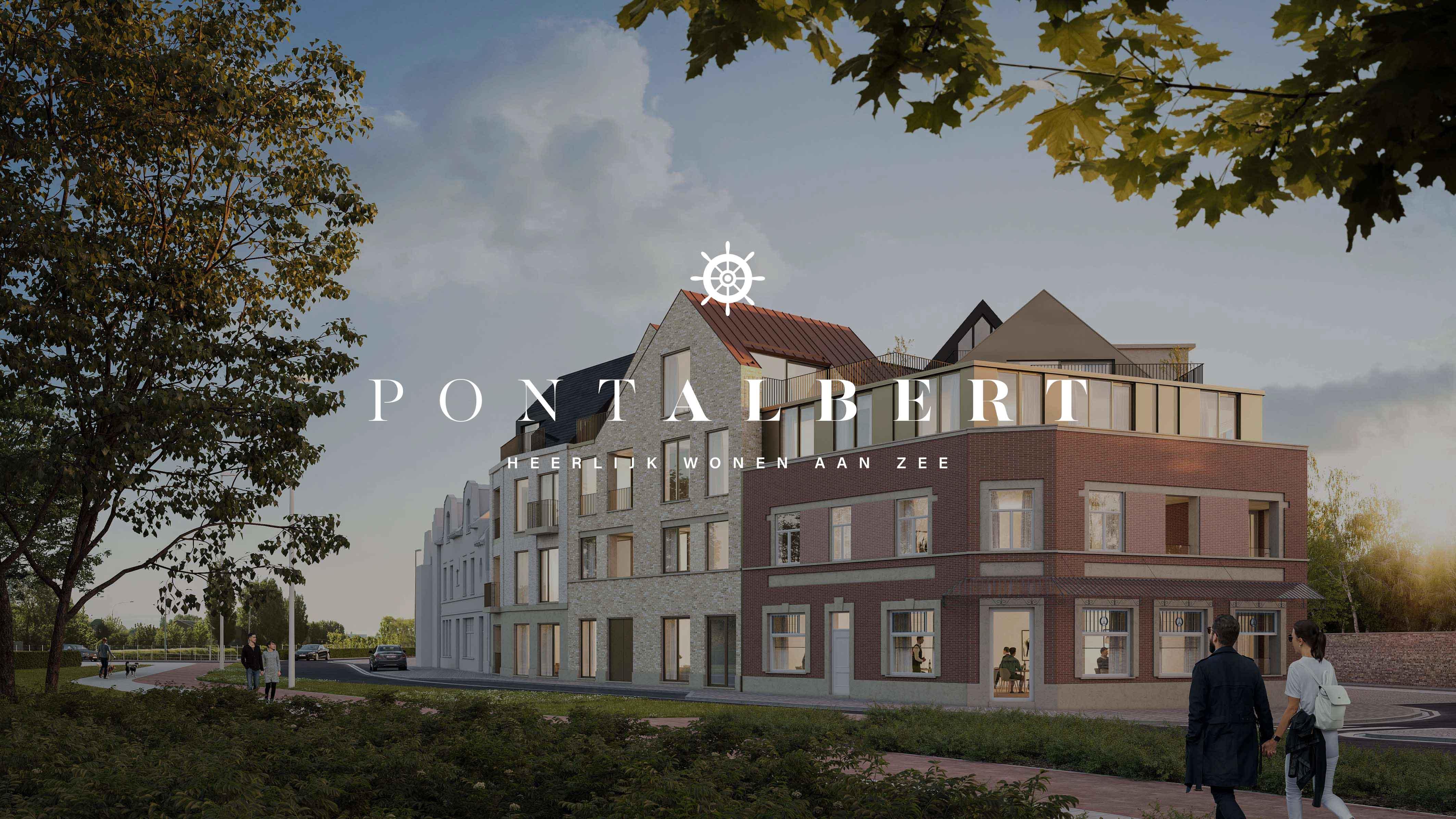Render van de Pont Albert residentie met daarop het logo